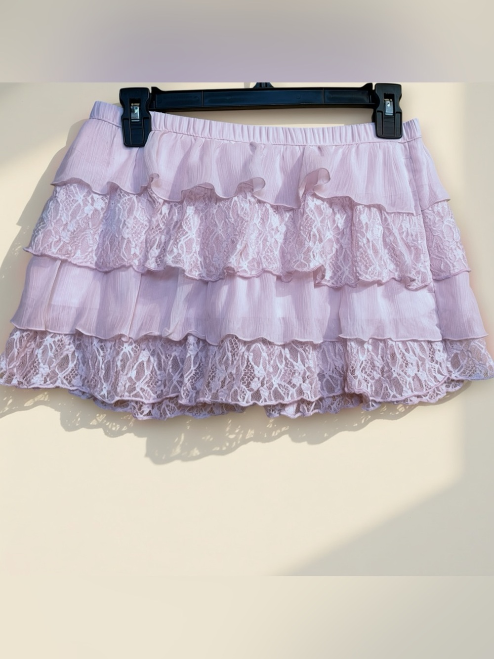 Hollister Coquette Girl Baby Pink Tiered Lace Ruffle Skort